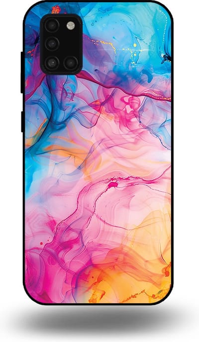 Smartphonica Telefoonhoesje Geschikt voor Samsung Galaxy A31 met Regenboog Acryl Marmer Opdruk - TPU Backcover Case Rainbow Acrylic Marble Design geschikt voor Samsung Galaxy A31