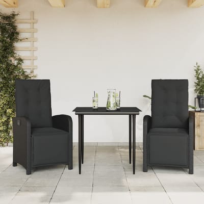 vidaXL - 3-delige - Bistroset - met - kussens - poly - rattan - zwart
