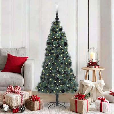 vidaXL - Kunstkerstboom - met - Verlichting - en - Ballen - Set - Groen - 150 - cm - PET