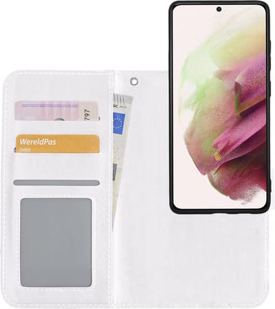 Hoesje - 2 in 1 - Geschikt voor Samsung Galaxy S21 Ultra - Met Uitneembare Hard Cover - Bookcase - Wallet Case - Met Pasjeshouder - Book Case - Uitneembaar - Pashouder - Kunstleer - Wit