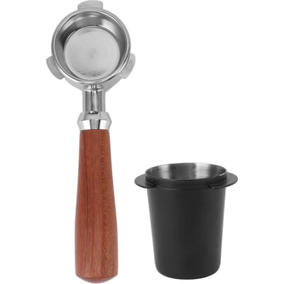 Bodemloze Portafilter Roestvrij Staal Bodemloze Naakte Portafilter met Poederopvangbak Houten 54MM zwart
