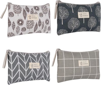 Czemo 4 Pieces Canvas Makeup Bag, 4 x Makeup Bag, Grey, Decorative Flower Girl - ShopVlot