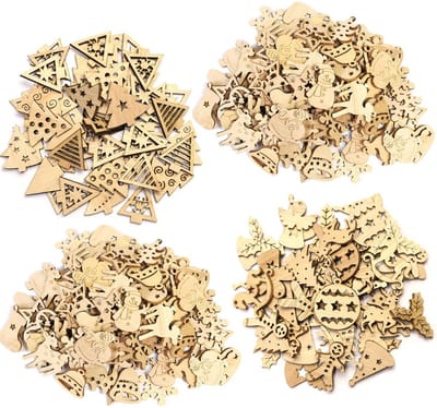 Dailygoods- Houten Decoraties 200 Stuks - Mini-Hangers - Kerstdecoratie voor Binnen - Houten Decoratie Figuren - Sneeuwvlokken/Kerstman - Natuurlijke Hout - Kerstdecoraties