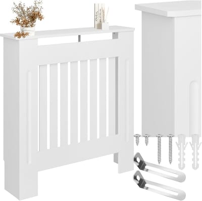 Radiatorombouw met Plank - Stijlvolle Lamellen Design Radiatorombouw - Wit