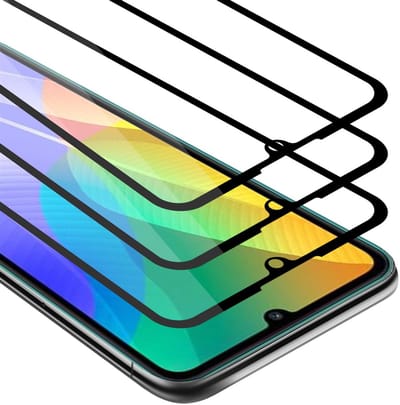 Cadorabo 3x Screenprotector geschikt voor Huawei Y6P Volledig scherm pantserfolie Beschermfolie in TRANSPARANT met ZWART - Getemperd (Tempered) Display beschermend glas in 9H hardheid met 3D Touch