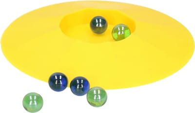 Knikkerpot van kunststof - 17 cm - geel - met knikkers - voor binnen en buiten