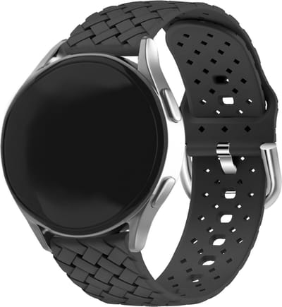 Strap-it 20mm - Gevlochten siliconen bandje - geschikt voor Samsung Galaxy Watch 7 (40 & 44mm) / Watch 6 (Classic) / Watch 5 (pro) / Watch 4 (Classic) / Watch FE / Watch 42mm / Watch 3 41mm / Active (2) - Amazfit Bip / GTS - Polar Ignite - zwart