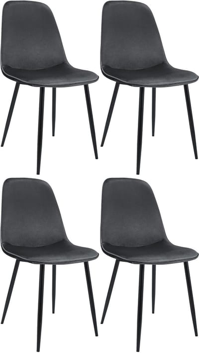 CLP Maryam Set van 4 eetkamerstoelen - klassiek - met rugleuning - zwart metalen frame - belastbaar tot 150 kg - Fluweel/donkergrijs