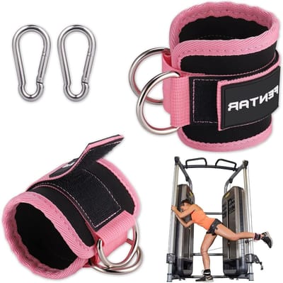 Verstelbare Enkelriemen voor Kabelmachine, Comfortabele Training Enkelbanden met Twee D-Ringen, Ideaal voor Krachttraining en Fitness (Roze)