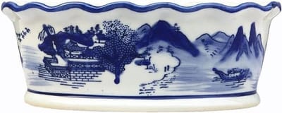 Bloempot ovale bonsai plantenbak handgeperst keramiek blauw en wit ronde plantenpot gegolfd blauw en wit porselein binnen vensterbank succulente plantenbakken (maat: 15CM) ()