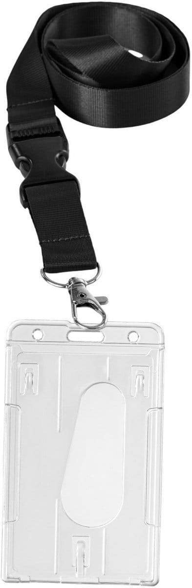 Ecorare - Pashouder met keycord - Transparant & met Kliksluiting - Stevig plastic - Zwart keycord met badgehouder