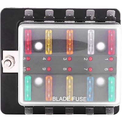Boîte à fusibles à lame 10 voies avec support de bloc et kit de voyants d'avertissement LED pour voiture, camionnette, bateau, marine gray