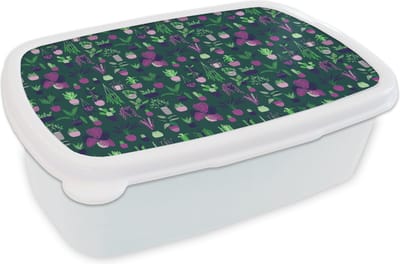 Broodtrommel Wit - Lunchbox - Brooddoos - Planten - Patronen - Cactus - 18x12x6 cm - Volwassenen