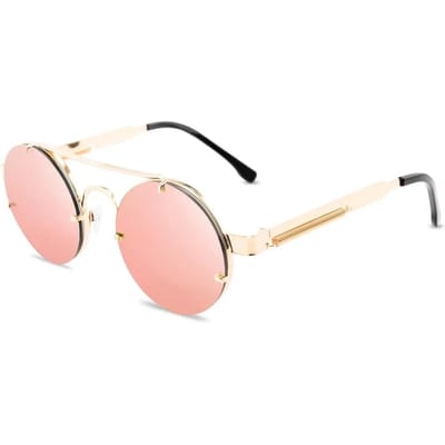 Ronde Steampunk Zonnebril Heren Mode Elastisch Designer Vintage Randloze Zonnebril Voor Dames Lentes De Sol beige
