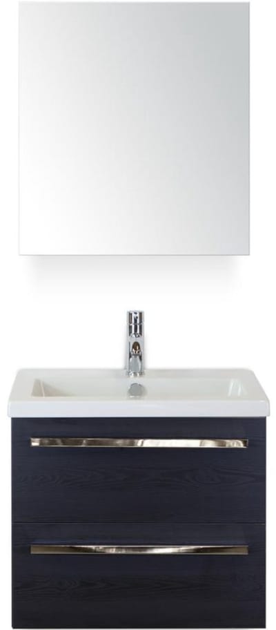 Seville Badmeubelset 60 cm - Black Oak - Keramische Wastafel Wit Djazz met Spiegelkast
