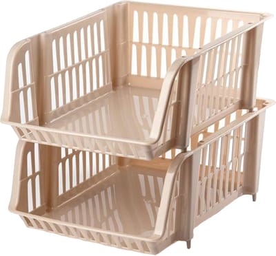 Plasticforte Stapelbare opbergmand - 2x - Beige - 16L - kunststof - 38 x 28 x 15 cm