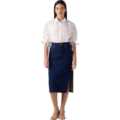 Levis Midi-rok met zijsplit voor dames (Blauwe steen wassen)