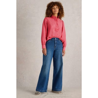 White Stuff Pauline Frill Neck Top Mid Pink Maat: 12 | Longsleeves Outlet | Dames | Roze