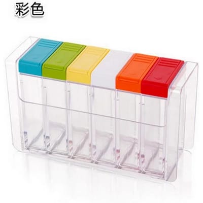 Ensemble de pots à épices transparents Sel et poivre Bouteilles à assaisonnement Couvercles colorés Cruche à condiments de cuisine Récipient de rangement Étagère à épices