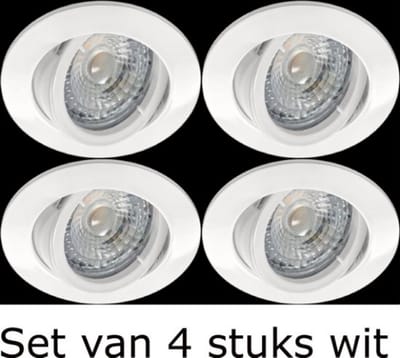 Witte GU10 Inbouwspots 4 Stuks 230V 2700K – Dimbaar – Draaibaar & 30° Kantelbaar – Sparing Ø68-76 mm – Aluminium
