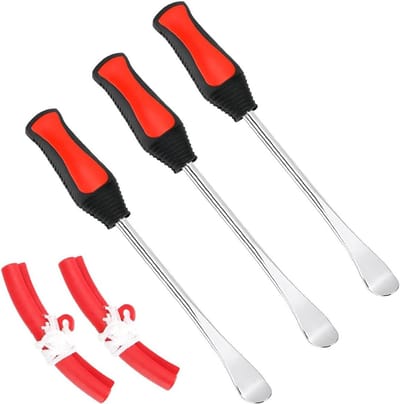 Bandenlepels Gereedschapset - Bandenwisselset Motor - Banden Monteren - Inclusief Velgbeschermers - 3 stuks - Rood