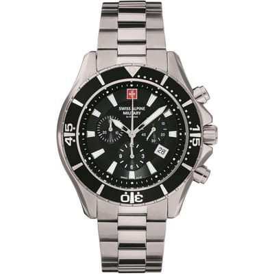 Swiss Alpine Military van Grovana Nautilus chronograaf zwarte wijzerplaat quartz 7040.9137 100M herenhorloge zwart