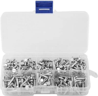 Dailygoods- Klinknagelset 400 stuks - Platte Kop - Aluminium - Corrosiebestendig - Vaste Klinknagels - Diverse Afmetingen