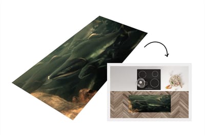 Keukenloper - Loper keuken - Vissen - Rivier - Grijs - 120x50 cm - Keukenloper vinyl