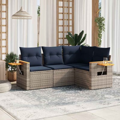 vidaXL - 4-delige - Loungeset - met - kussens - poly - rattan - grijs