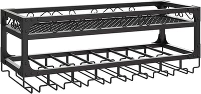 Wijnrek Wandmontage - Fleshouder - Wijn Presenteren - Dubbellaags S-Haken - 80cm - Zwart
