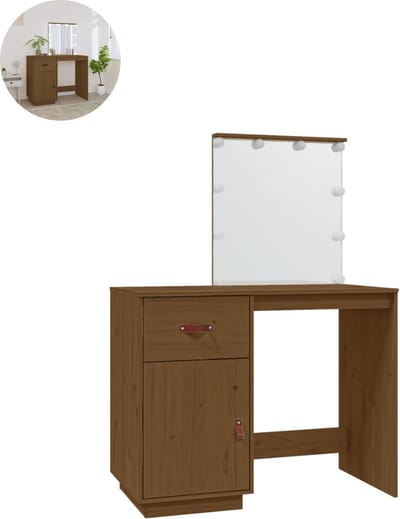 Kaptafel met spiegel - Make up tafel - Make up - Toilettafel - Met lades - 95x50x133,5 cm - Honingbruin
