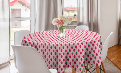 ABAKUHAUS Fruit Ronde Tafelkleed, Mozaïek Aardbeien Zomer, Cirkel Tafelkleed Deksel voor Eetkamer Keukendecoratie, 150 cm, Rozenmagenta en Groen