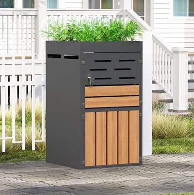 MIVRAY Buitenkast Met Geïntegreerde Plantenbak En Ventilatielamellen 66 X 80 X 128 Cm Verzinkt Staal Grijs Voor Tuin En Terras