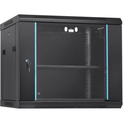 VEVOR 9U wandgemonteerde netwerkserverkast 60x45x50cm, 14,8"/37,6 cm diepe serverkastbehuizing ca. 200 lbs. Op de vloer gemonteerde laadcapaciteit, met afsluitbare glazen zijpanelen, voor IT-apparatuur, A/V-apparatuur