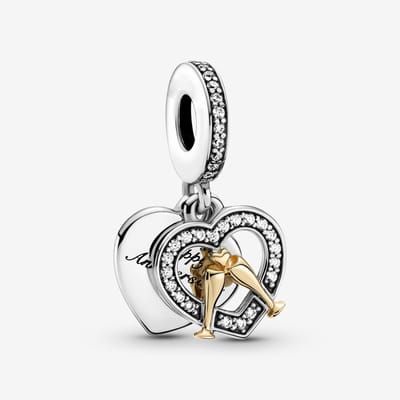Fler® | Bedel | Past op populaire bedel armbanden (standaard-3mm) | armbandbedel | Two-tone Happy Anniversary (Gelukkige jubileum) Bedel | Proosten | Feest glazen | Vieren bedel | 925 sterling zilver | Valentijn kado