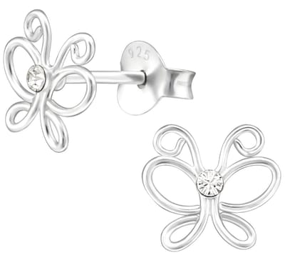 Joy|S - Zilveren vlinder oorbellen - 8 mm - met La Crystale kristal