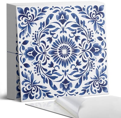 Coloray Plaktegels - Bloemenpatroon met ornamenten Portugese Tegels - 30 cm x 30 cm - Blauw Plaktegels - 9 stuks - Vierkant PVC Tegels - Plaktegels Keuken - Zelfklevende Vloertegels - Vinyltegels Vloer Zelfklevend - Zelfklevende Tegels