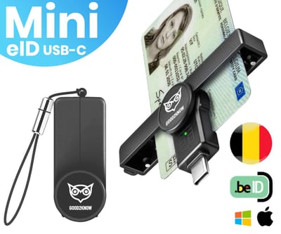 Good2know Id Kaartlezer Mini Zwart - USB C - België – Kaartlezer identiteitskaart – Identiteitskaartlezer - eID – Id Lezer – Mac, Windows, telefoon, tablet