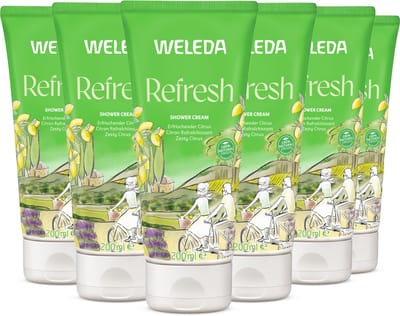 WELEDA Refresh Douchecrème - 6 x 200ml - Voordeelverpakking - Citrus & Litsea Cubeba - Activeert & Verfrist - Zeepvrije Douchecrème - Mild & Droogt Huid Niet Uit - 100% Natuurlijke Ingrediënten