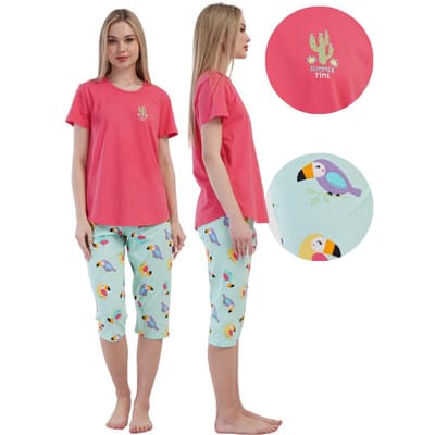 Pyjama en Coton pour Femme à Manches Courtes et Pantalon 3/4 S Vienetta Miła white