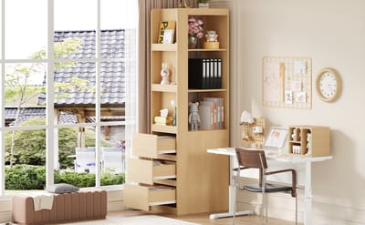 Smalle Boekenkast Met Lade - Hoge Kast Eiken 60x40x200 Cm N880 Opbergkast Met Anti Kantel