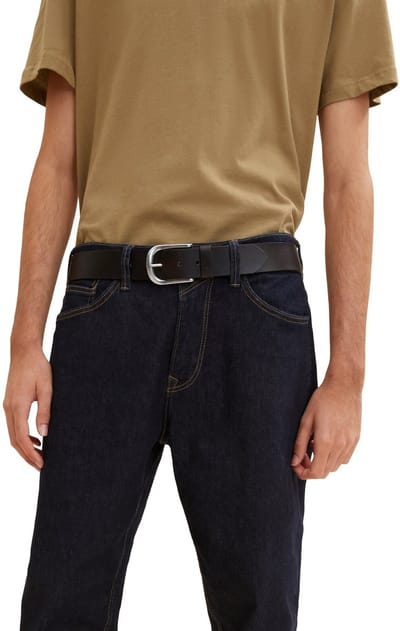 Tom Tailor Denim - TTPETER leren riem met afgeronde gesp - Maat 80 - brown uni
