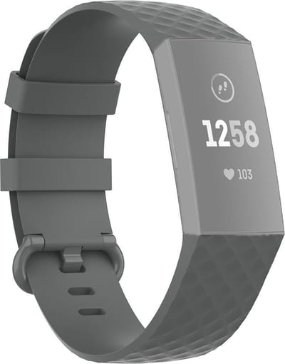 By Qubix - Compatible Fitbit bandje - geschikt voor Fitbit Charge 3 - Fitbit Charge 4 siliconen diamant pattern bandje - Maat: Small - Grijs - Horlogeband - smartwatchbandje
