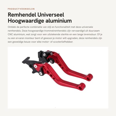 Dailygoods- Remhendel Universeel 22 mm - CNC Aluminium - Trommelremhendel - Handgrepen - Rood - Hoogwaardige Kwaliteit - Remgrepen