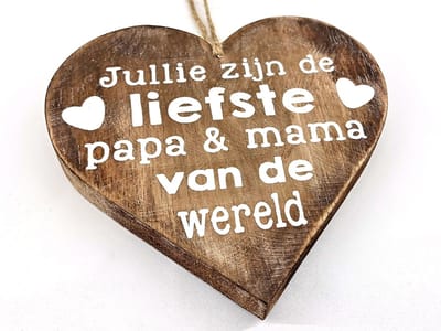 Hart hangend natural 18x18 cm Liefste papa en mama van de wereld - Cadeau