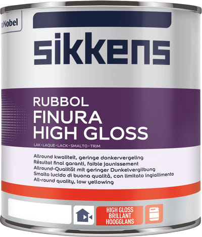 Sikkens Rubbol Finura High Gloss Wit - 1 liter op kleur- Lakverf - Dekkend - Binnen en buiten - Hoogglans -