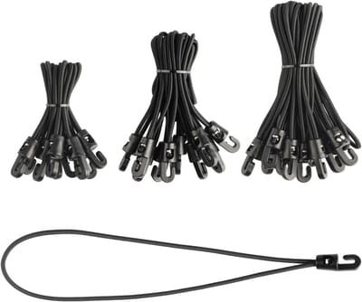 30 Stuks Zwarte Bungeekoorden met Haken Set in 3 Maten voor Tenten en Dekzeilen
