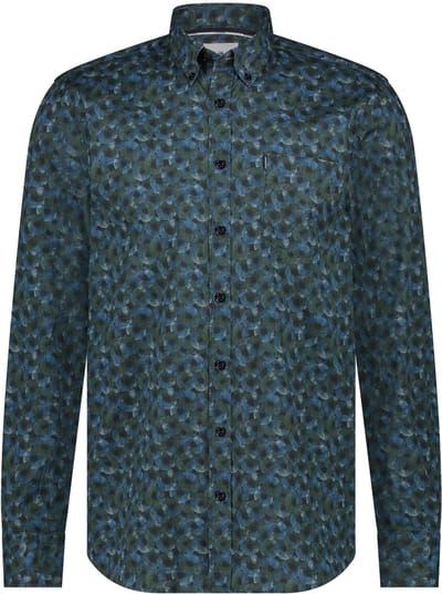 State Of Art Overhemd Poplin Print Donkerblauw (navy) Groen - Maat M - Heren - Overhemden Casual