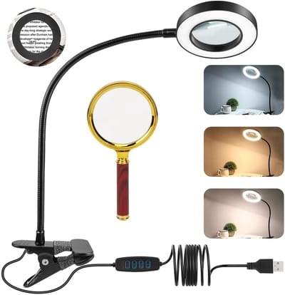 Dailygoods - 1 stuk vergrootlamp, 5-voudige lamp met licht, zwart vergrootglas voor printplaten, reparaties, lezen, naaien