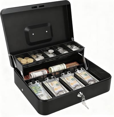 Geldcassette - Kassa met sleutel - Veilig Geld Bewaren - Met Muntvak - 30x25cm - Zwart